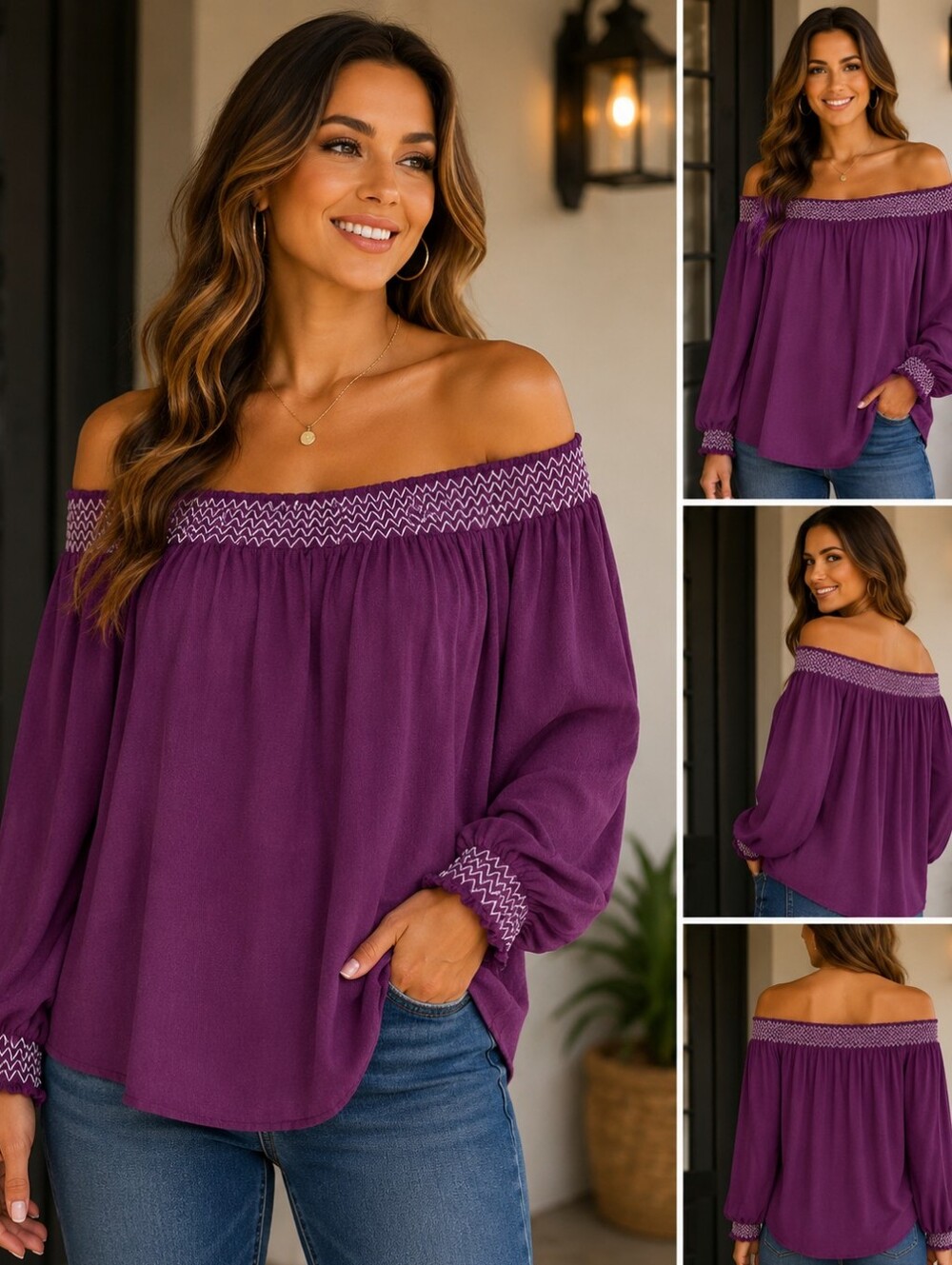 Maurices Burgundy Off The Shoulder Blouse With White Stitching